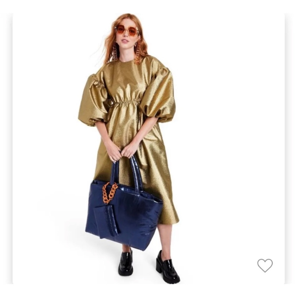 Kika Vargas x Target | Gold Puff Sleeve Scallop Back Midi Dress NWOT | Sold